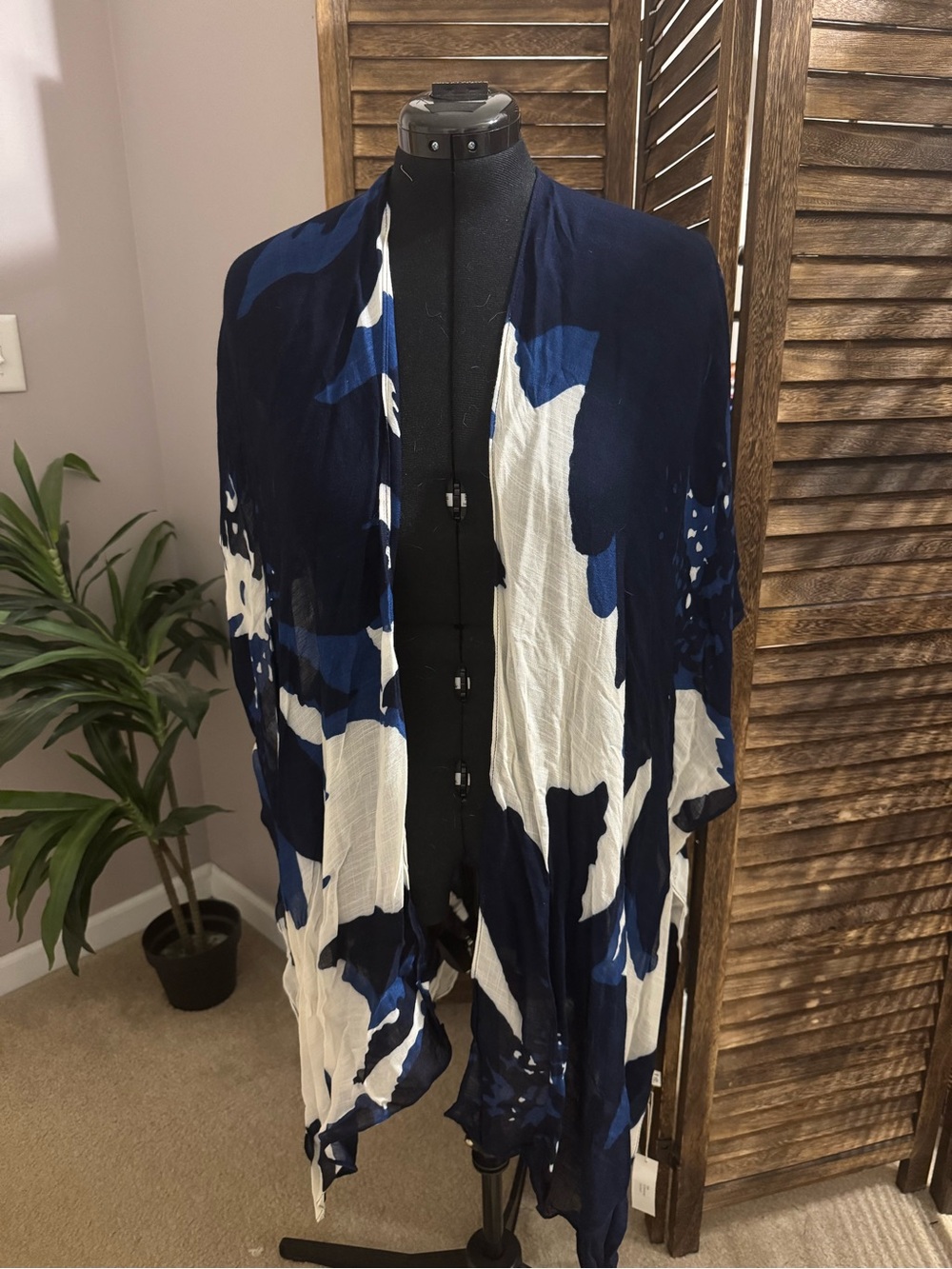 Navy & White camo Draped Kimono
